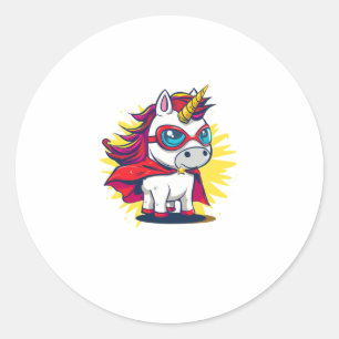 Cooles Einhorn mit Superheld Cape Costume Long Sle Runder Aufkleber
