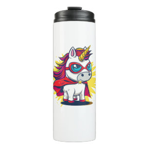 Cooles Einhorn mit Superheld Cape Costume Long Sle Thermosbecher