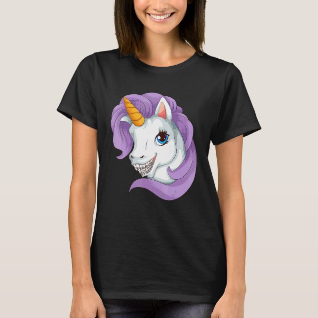 Cooles Einhorn mit Zahnspange Funny Horn S T-Shirt (Vorderseite)