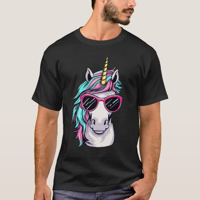 Cooles Einhornkopportrait mit Sonnenbrille - T-Shirt (Vorderseite)