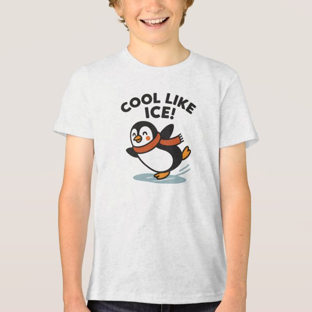 Cooles Eis Skating Pinguin Design Tri-Blend Shirt (Vorderseite)