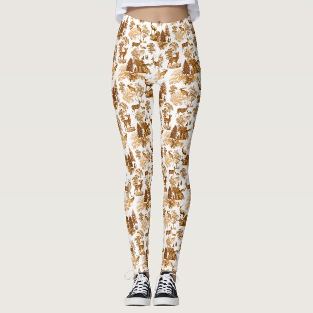 Cooles Elegant Brown Deer French Toile Leggings (Vorderseite)