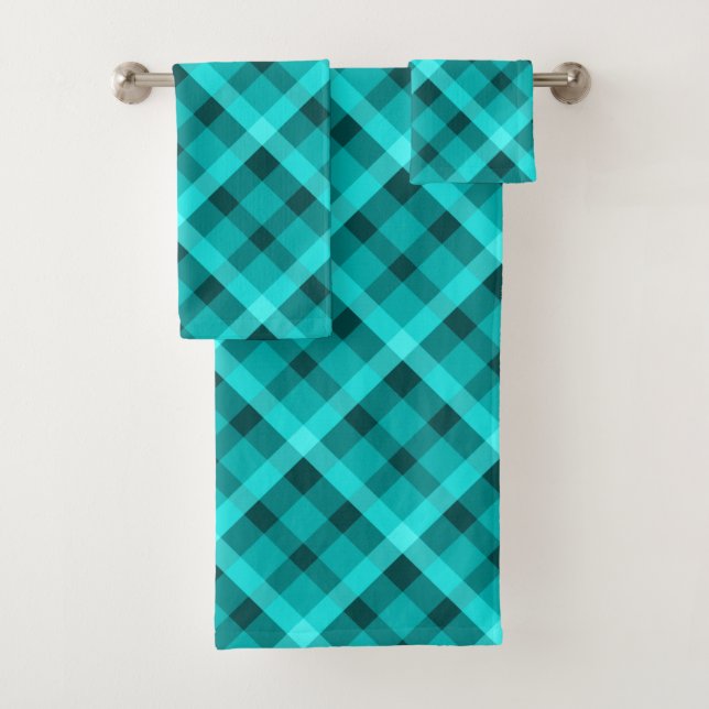 Cooles elegantes türkisfarbenes Kariertes Badetuch Badhandtuch Set (Insitu)