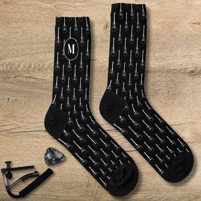 Cooles elektrisches Gitarrenmuster personalisiert Socken (Cool Guitar pattern monogram black socks for guitarist musician and music teacher )