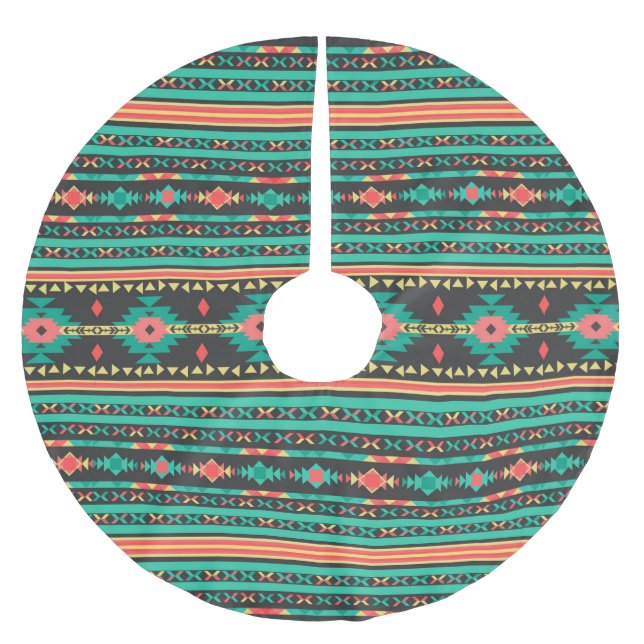 Cooles ethnisch geometrisches Stammesmuster Polyester Weihnachtsbaumdecke (Vorderseite)