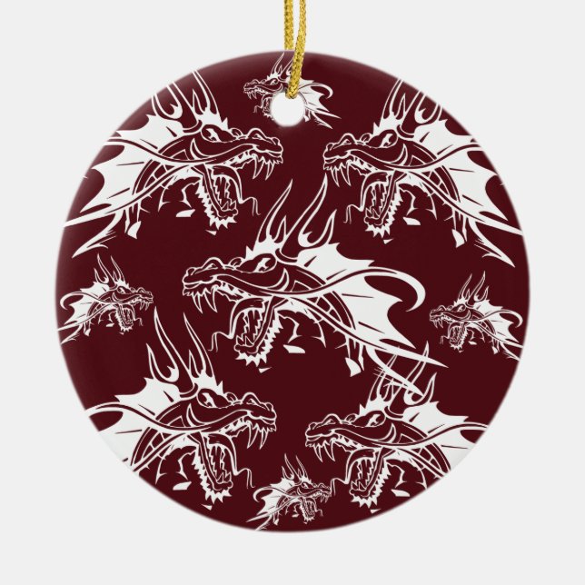 Cooles Fantasiedesign des Roten Drachen Mythische  Keramik Ornament (Vorne)