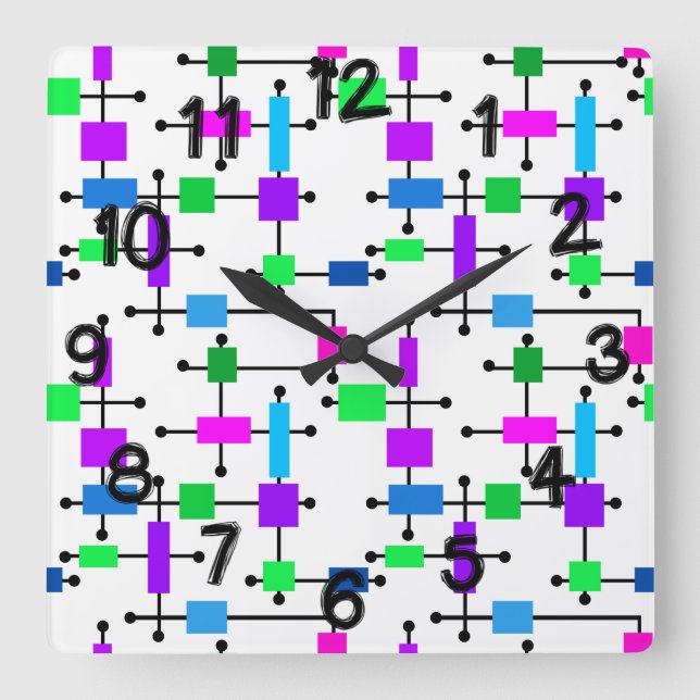 Cooles Farbgitter  Quadratische Wanduhr (Vorderseite)