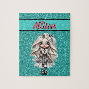 Cooles Fashion Girl Türkis Glitter Personalisiert Puzzle