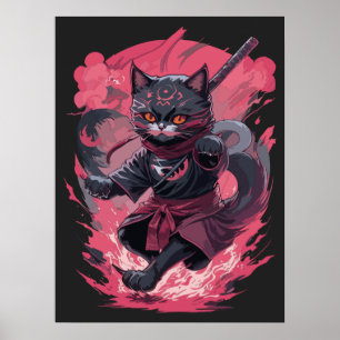 Cooles Feuer und Rauchschwarz Ninja Katzenkrieger Poster
