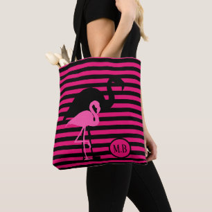 Cooles Flamingo Schwarz/Rosa Streifen Monogramm