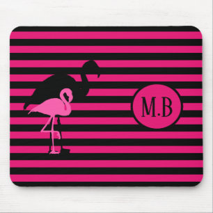Cooles Flamingo Schwarz/Rosa Streifen Monogramm Mousepad
