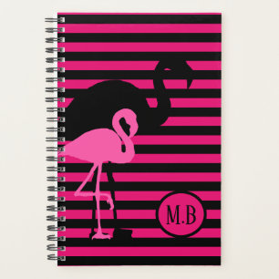 Cooles Flamingo Schwarz/Rosa Streifen Monogramm Planer