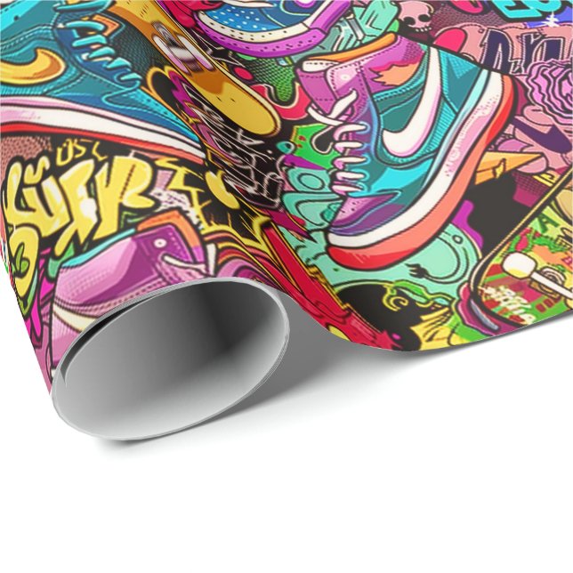 Cooles Fliesenmuster Comic Graffiti Teenager  Geschenkpapier (Rolleneckpunkt)