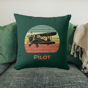 Cooles Flugzeug & Sonnenuntergang, Vintag Retro-St Kissen