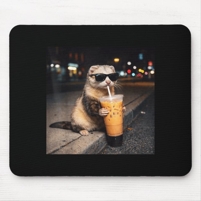 Cooles Frettchen trinkt eisgekühlten Milchkaffee G Mousepad (Vorne)