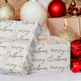 Cooles frohe Weihnachtsskript Schriftart beige Mus Geschenkpapier