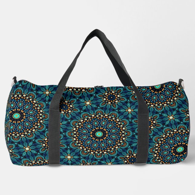 Cooles Funky Aquamarin Abstrakt Dot Art Muster Duffle Bag (Vorderseite)
