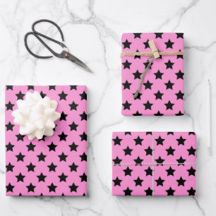 Cooles, gekacheltes, blau-rosa Sternenmuster für B Geschenkpapier Set