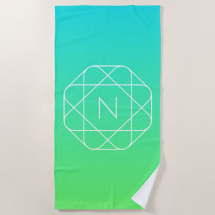 Cooles geometrisches Monogramm   Blau und Limetten Strandtuch