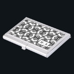 Cooles geometrisches Muster-Schwarzweiss-Monogramm Visitenkarten Dose<br><div class="desc">Wirbler geometrischer gemusterter GeschäftsSchwarzweiss-Kartenhalter mit modernem Monogramm.</div>