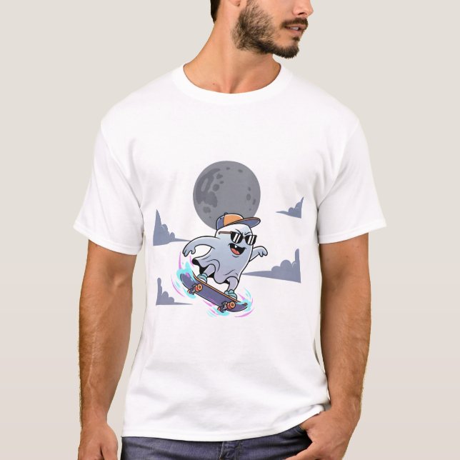 Cooles Ghost Skateboarding T-Shirt (Vorderseite)