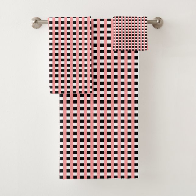 Cooles Gingham Pink Black and White Design Badhandtuch Set (Insitu)