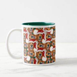 Cooles Golden Retriever Gesicht Weihnachtsmuster Zweifarbige Tasse