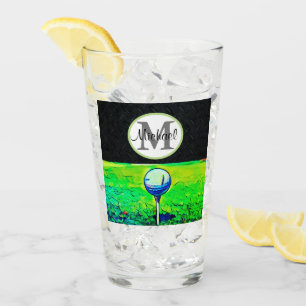 Cooles Golf spielendes Namensmonogramm-Schwarzes Glas
