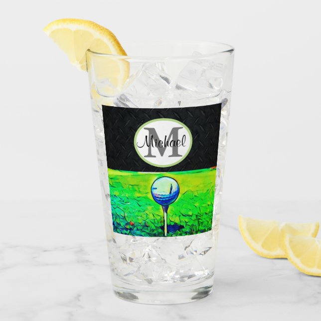 Cooles Golf spielendes Namensmonogramm-Schwarzes Glas (Vorderseite Ice)