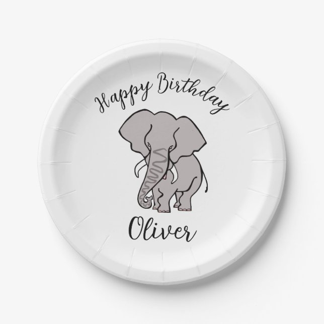 Cooles grafisches ELEPHANT - Happy Birthday - Part Pappteller (Vorderseite)