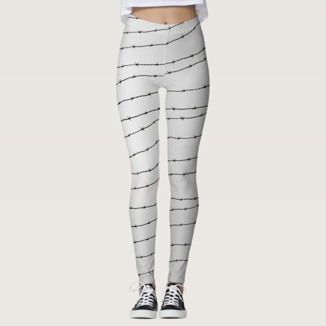 Cooles grauweißes und schwarzes Stacheldraht Leggings (Vorderseite)