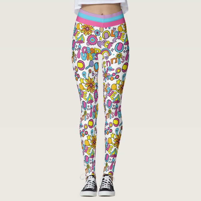 Cooles 🎾 Groovy Pastel Tennis Leggings (Vorderseite)