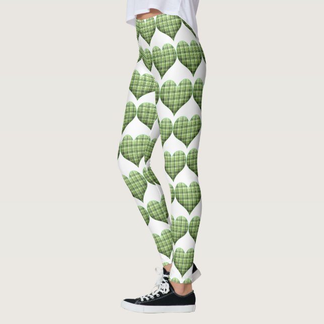 Cooles grünes Weiß Herz St.Patrick's Day Holiday Leggings (Links)
