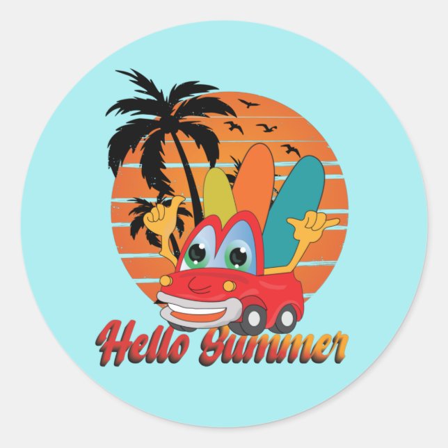 Cooles Hallo Sommersurfen Runder Aufkleber (Vorderseite)