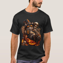 Cooles Halloween-Hexenkatze- und Skelett-T-Shirt