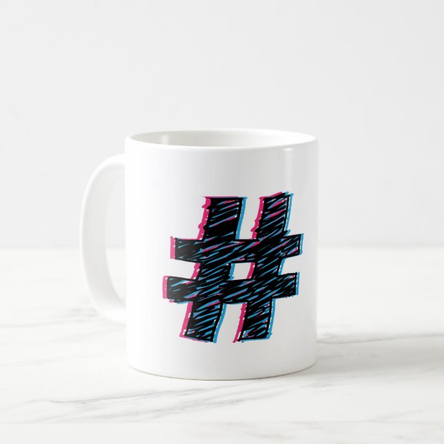 Cooles Hand gezeichnetes 3D-Effekt-Hashtag-Symbol Kaffeetasse (Vorderseite Links)