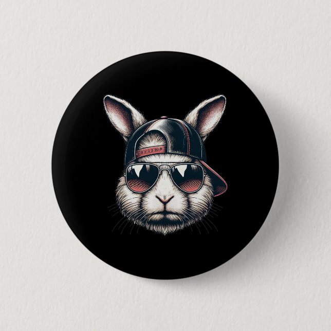 Cooles Hasengesicht mit Sonnenbrille Frohe Ostern  Button (Vorderseite)