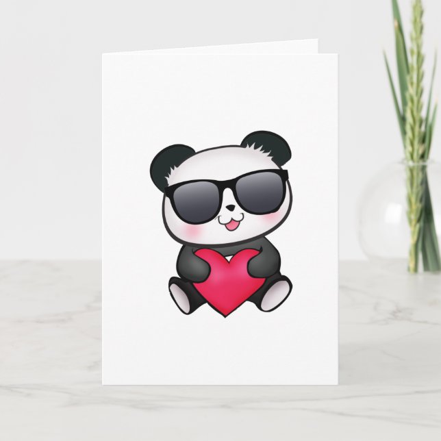 Cooles Herz Panda-Bärn-Sonnenbrillenvalentines Feiertagskarte (Vorderseite)