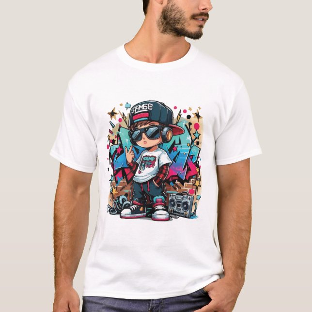 Cooles Hip-Hop-Kind Graffiti-Style T-Shirt (Vorderseite)
