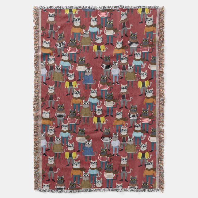Cooles Hipster-Katzen-Muster Decke (Vorderseite Vertikal)