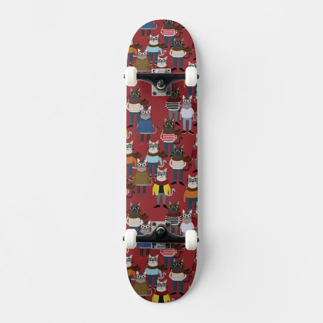 Cooles Hipster-Katzen-Muster Skateboard (Vorderseite)