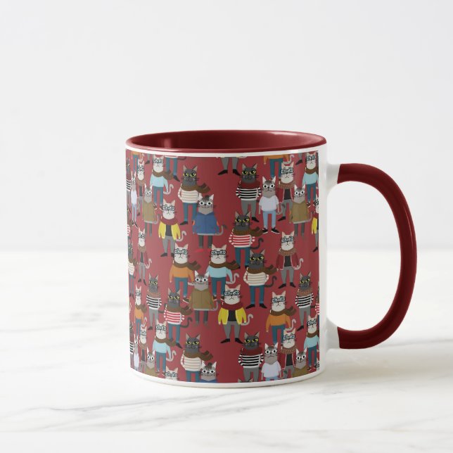 Cooles Hipster-Katzen-Muster Tasse (Rechts)