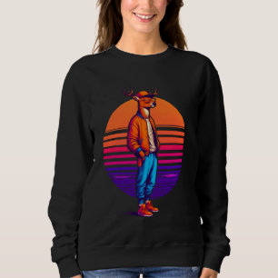 Cooles Hirsch Modernes Urbanes Sunset Retro Art Sweatshirt
