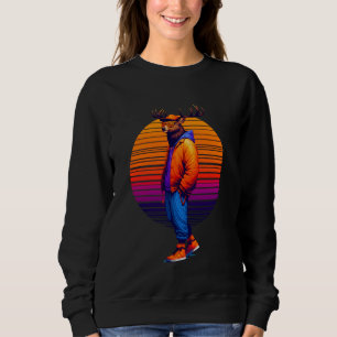 Cooles Hirsch Modernes Urbanes Sunset Retro Art Sweatshirt