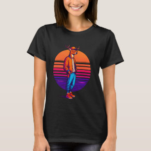 Cooles Hirsch Modernes Urbanes Sunset Retro Art T-Shirt