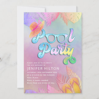 Cooles holografisches tropisches Blätter Skript-Po Einladung