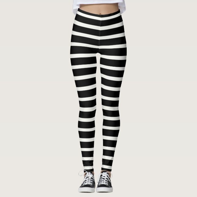 Cooles horizontales Schwarzweiss-gestreiftes Leggings (Vorderseite)