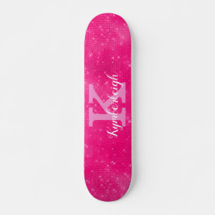 Cooles Hot-Pink-Glam Diamond-Sparkon Monogramm-Nam Skateboard