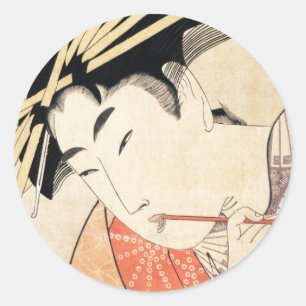 Cooles japanisches vintage ukiyo-e Geisha-Porträt Runder Aufkleber