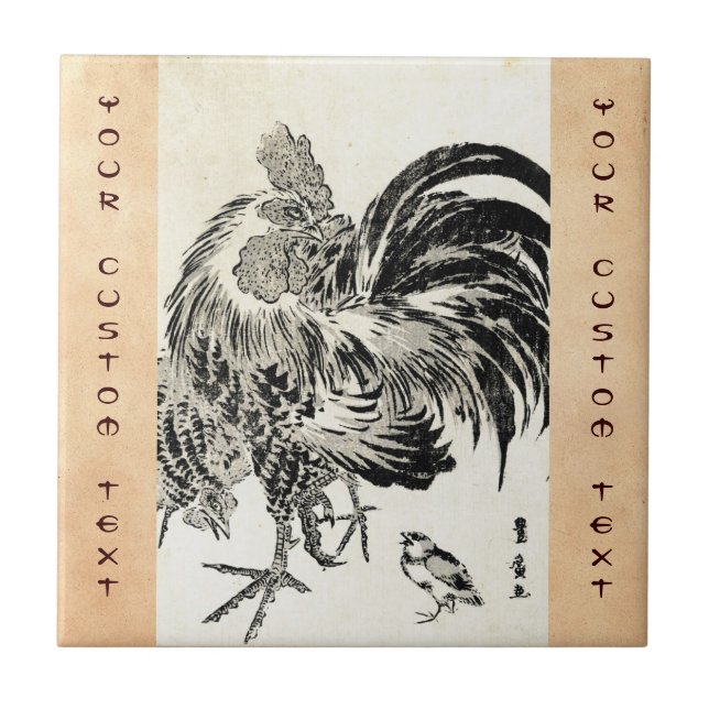 Cooles japanisches Vintages Ukiyo-e Tintenhähnchen Fliese (Vorderseite)